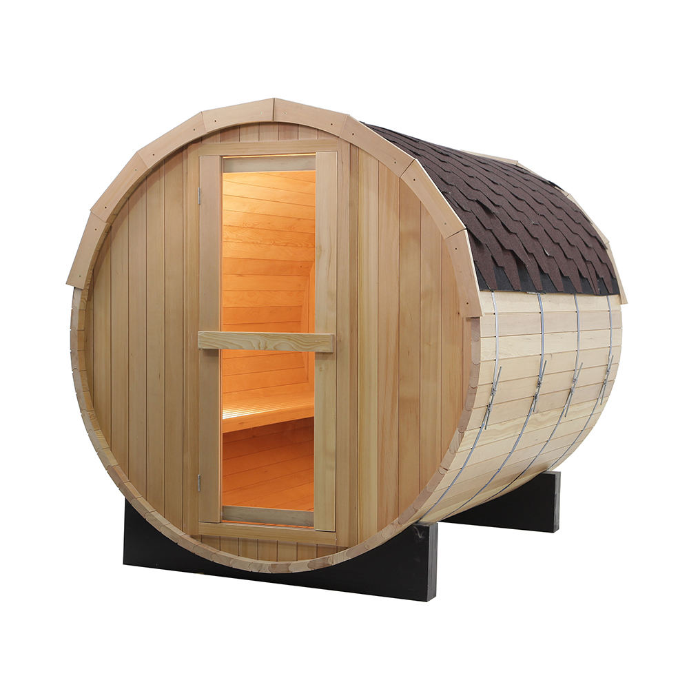 sauna barrel red cedar wood fired outdoor sauna room